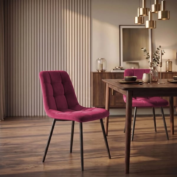 Tilde spisestol i rød velour med metalstel (55x45x84cm)