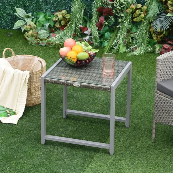 ® havebord have-sidebord med hærdet glas polyrattan + aluminium
