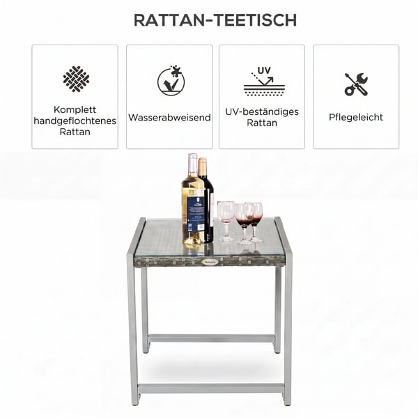 ® havebord have-sidebord med hærdet glas polyrattan + aluminium