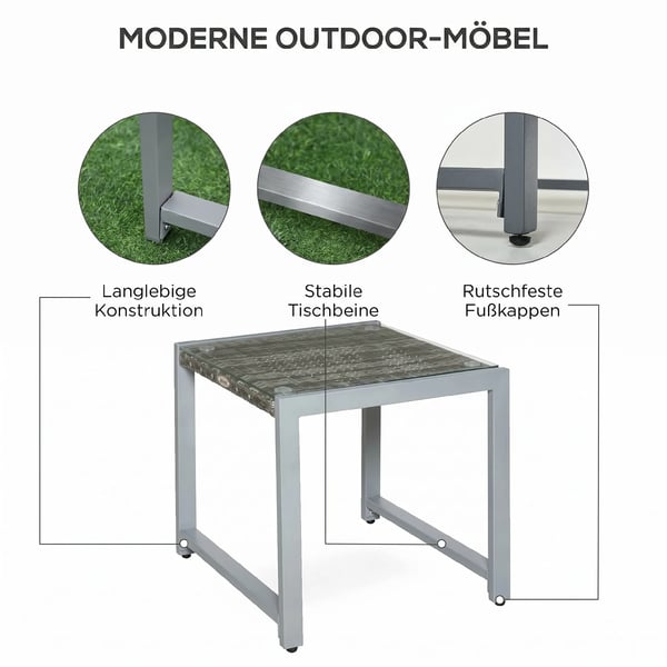 ® havebord have-sidebord med hærdet glas polyrattan + aluminium