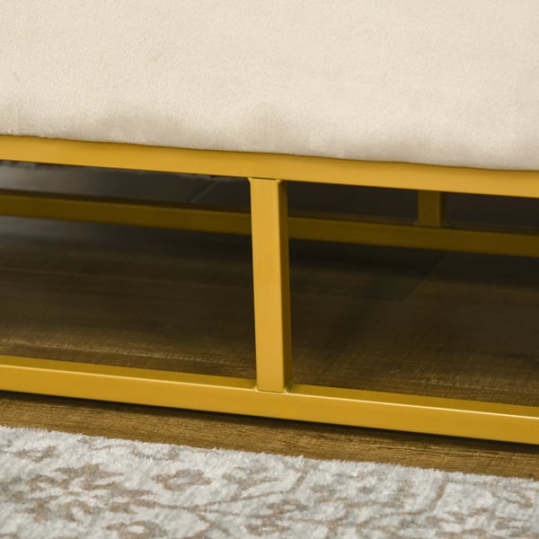 Siddende Puf med Opbevaring - Polstret Bænk med Låg i Fløjl-look, Beige - 110x44x49cm