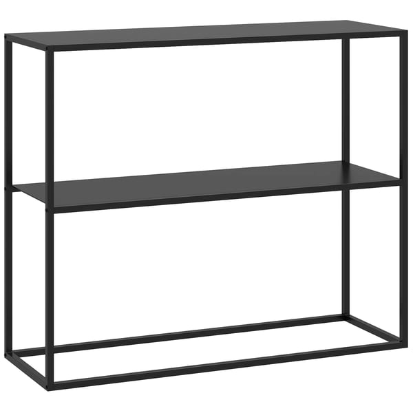 Konsolipöytä 2-tasoinen, metallinen eteispöytä, 90x30x75cm, musta