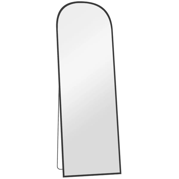 Helkropsspejl, 169x49 cm, buet stander-/vægspejl med brudsikkert glas og sort alu-ramme