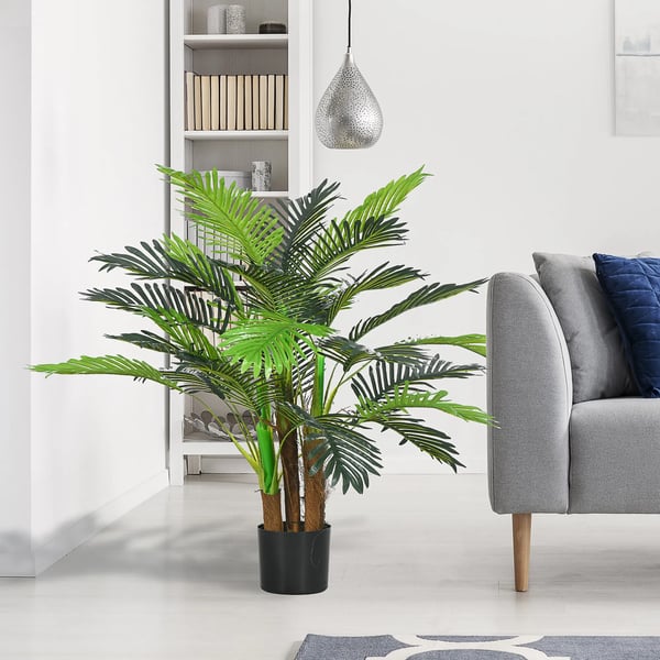 Kunstig Palme, 100cm, 27 blade, grøn, kunstplante til indendørs/udendørs brug