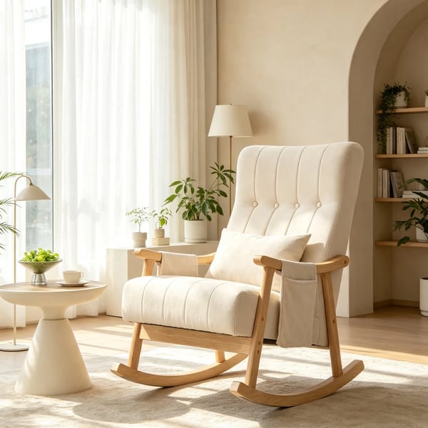 Gungstol i Beige Polyester, mjuk stoppad med svankstöd och sidoficka