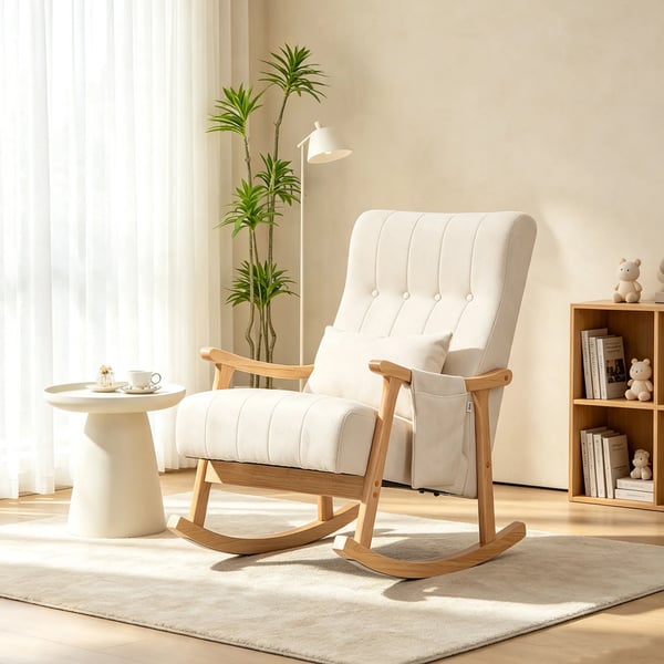 Gungstol i Beige Polyester, mjuk stoppad med svankstöd och sidoficka