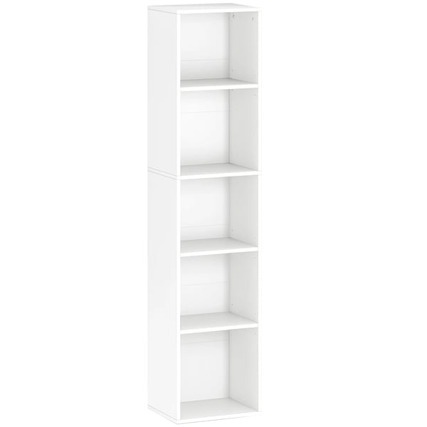 Bokhylla, 5-vånings golvhylla, vit, spånskiva, 30x24x133.5 cm