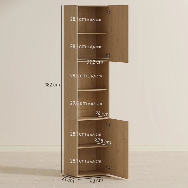 Højt badeværelsesskab i egne-look, 40x31x182 cm, 30kg max belastning