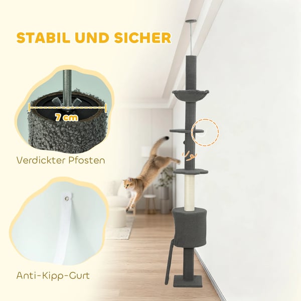 Kattetræ | Justerbar Hule/Hængekøje | Snor af Polyester/Sisal | Mørkegrå