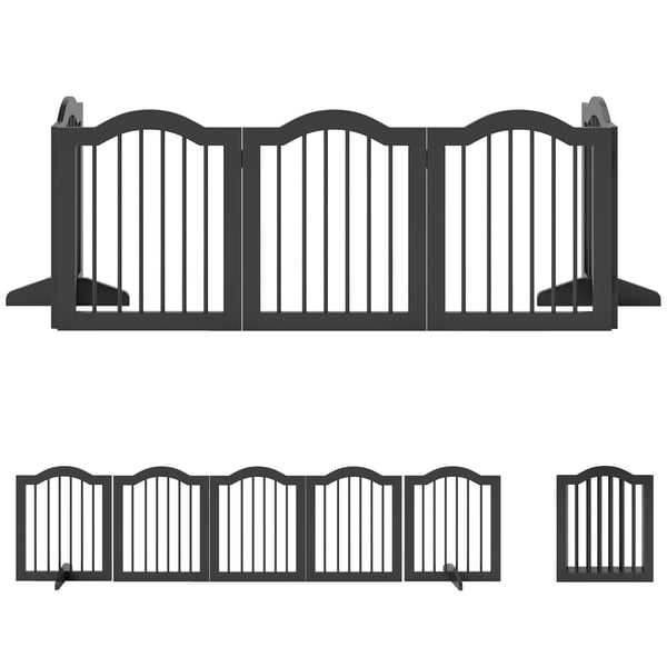Hopfällbar Hundgrind med Fötter, 5 Paneler, Svart Trä/MDF, 261,5x29,5x61 cm