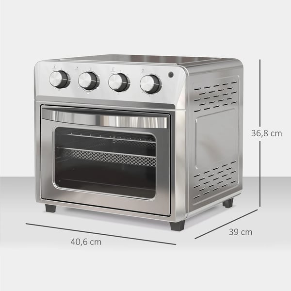 Kompakt Varmluftsovn med Airfryer Funktion, 24L, 1600W, Rustfrit Stål, Sølv