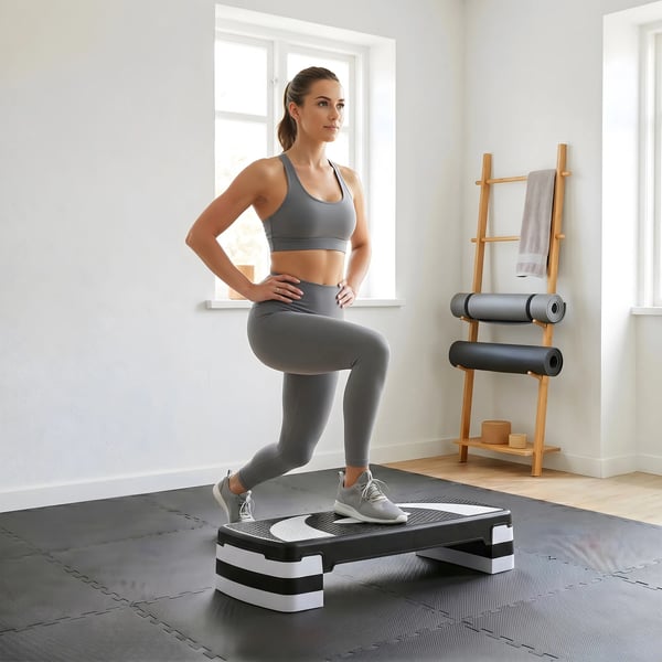 Aerobics Steppbräda Träningsredskap Justerbar Höjd 10-20cm Plast Svart/Grå Max 150kg 80x31x10-20cm