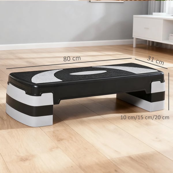 Aerobics Steppbräda Träningsredskap Justerbar Höjd 10-20cm Plast Svart/Grå Max 150kg 80x31x10-20cm