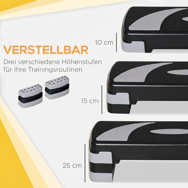 Aerobics Steppbräda Träningsredskap Justerbar Höjd 10-20cm Plast Svart/Grå Max 150kg 80x31x10-20cm