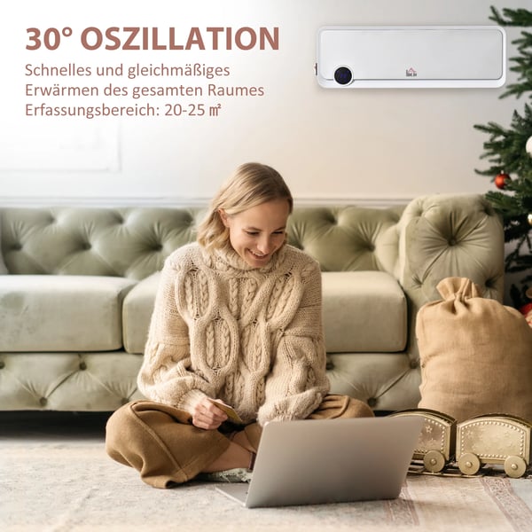 seinäkiinnitteinen lämmitin 2000W kaukosäätimellä, 3 toimintatilaa, LED-näyttö, 12h ajastin