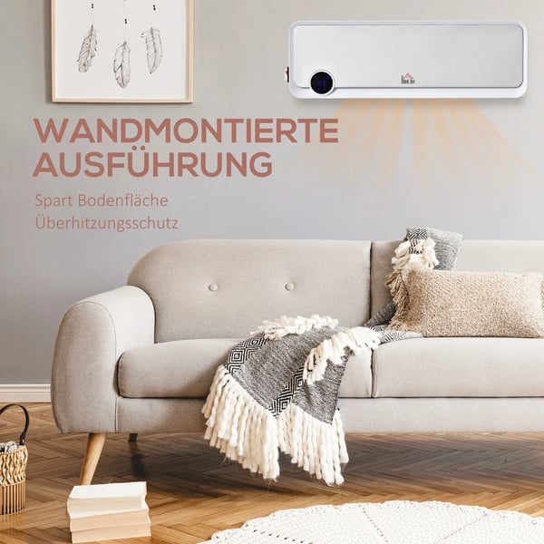 seinäkiinnitteinen lämmitin 2000W kaukosäätimellä, 3 toimintatilaa, LED-näyttö, 12h ajastin