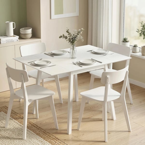 Klapbord, Spisebord i fyrretræ til 2-4 personer, sammenklappeligt, perfekt til små rum, 110 x 86 x 75 cm, Hvid