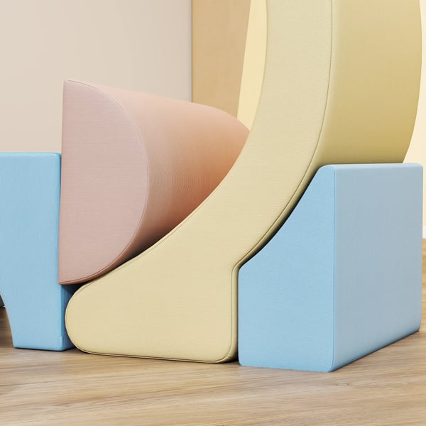 5 stk skumklodser m. kordfløjl, legesæt til børn, kravle, klatre, bygge, sikker, letvægt, Blå/Pink/Beige