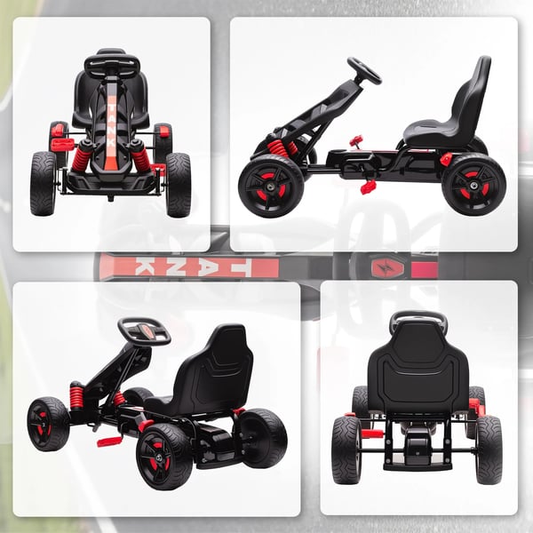 Gokart til brn med pedaler, rd, med bremse, skridsikre hjul og metalkofanger