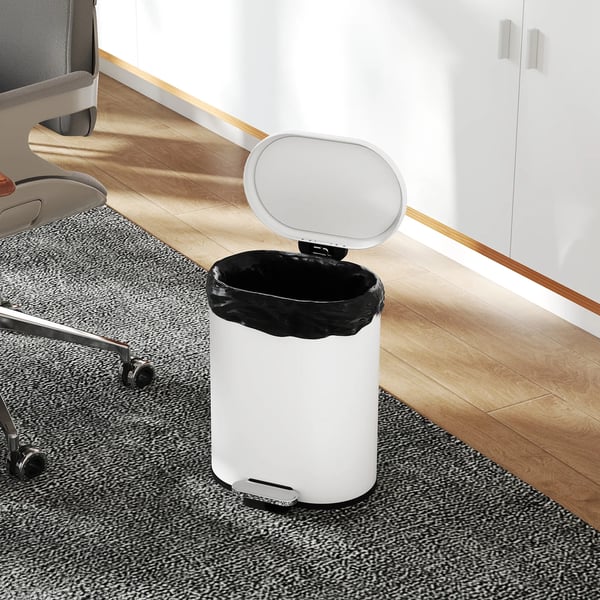 Roskakori 12L poljinroskakori kannella, jalkapolkimella, sisäastiassa, Soft-Close-toiminnolla, 30 x 25,5 x 37,5 cm, Valkoinen