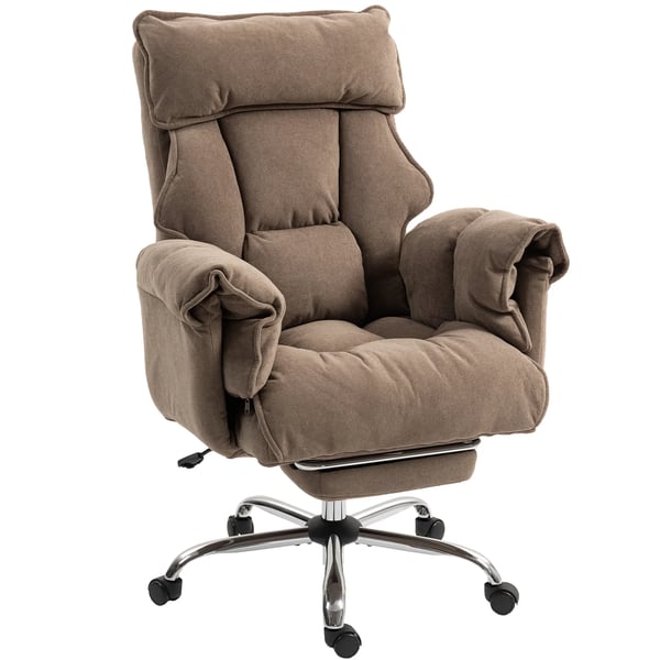 Ergonomisk kontorsstol, lutningsbart ryggstöd, fotstöd, mjukt tyg, ljusbrun