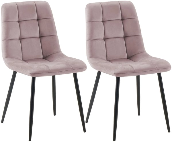 Set med 2 rosa matstolar i sammet med metallben