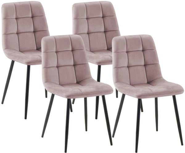 Sæt med 4 lyserøde Tilde spisebordsstole i velour med metalstel - Moderne og tidløst design