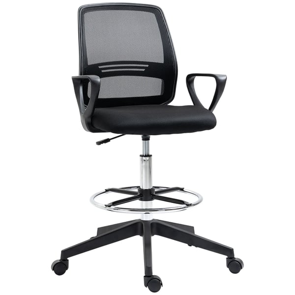 Ergonomisk Kontorsstol i Mesh, Svart, Justerbar Höjd & Fotstöd