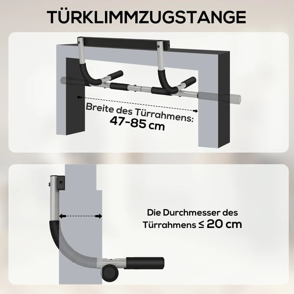 Pull-up stång i legerat stål, multifunktionell, för dörrkarm, svart/grå, 92x40x17cm