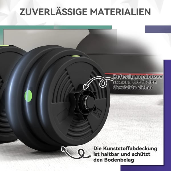 25 kg 2-i-1 Håndvægtssæt med Vægtstang - Justerbart, Sort/Grøn, Plastik
