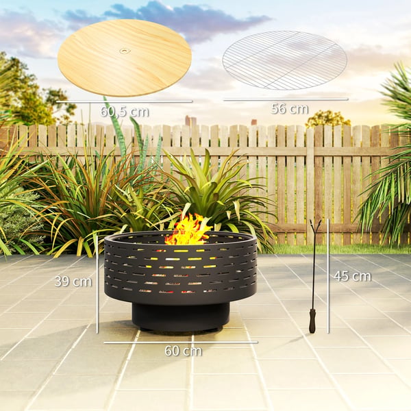 Eldstad 3-i-1 i rostfritt stål, kolgrå, Ø60x39cm - Grill & Bord Utomhus