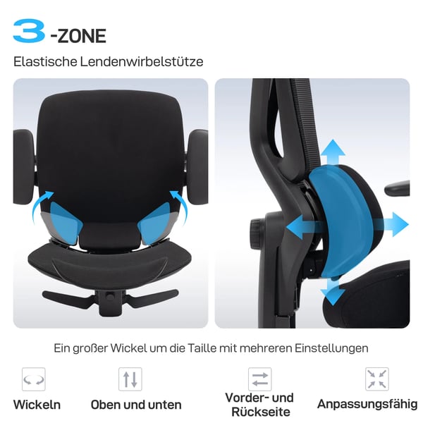 Ergonomisk kontorstol - Sort Meshstof med Lændestøtte, Justerbar, Fodstøtte