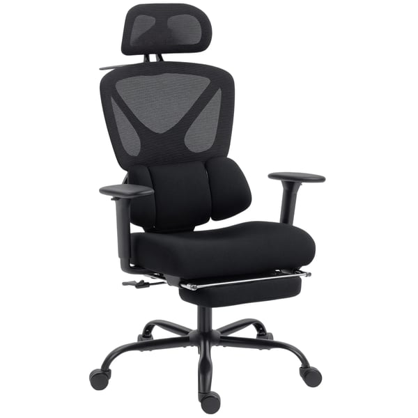 Ergonomisk kontorstol - Sort Meshstof med Lændestøtte, Justerbar, Fodstøtte