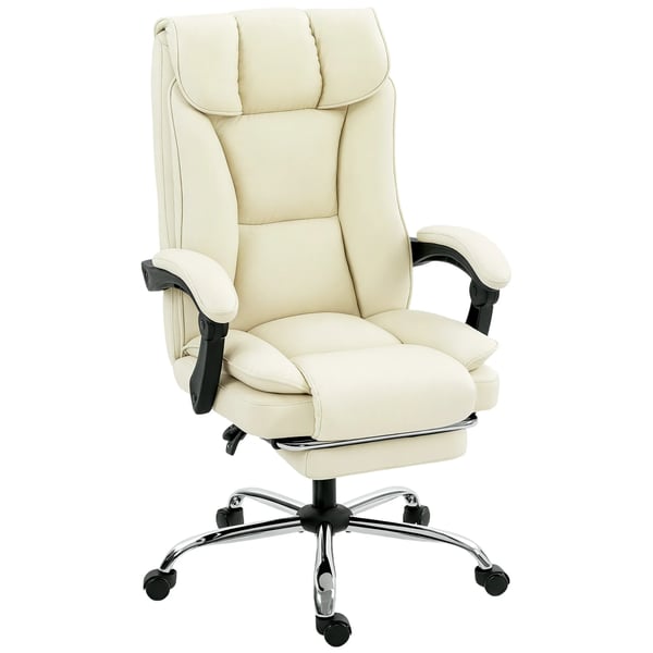 Ergonomisk kontorstol med fodstøtte, kunstlæder og træmateriale, beige