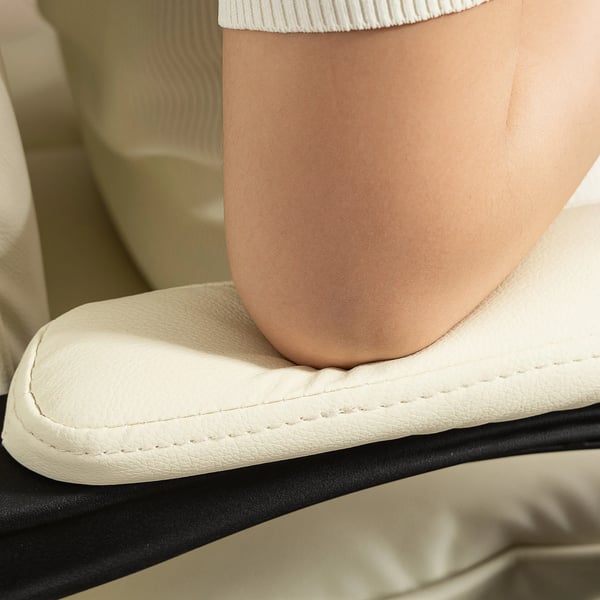 Ergonomisk kontorstol med fodstøtte, kunstlæder og træmateriale, beige