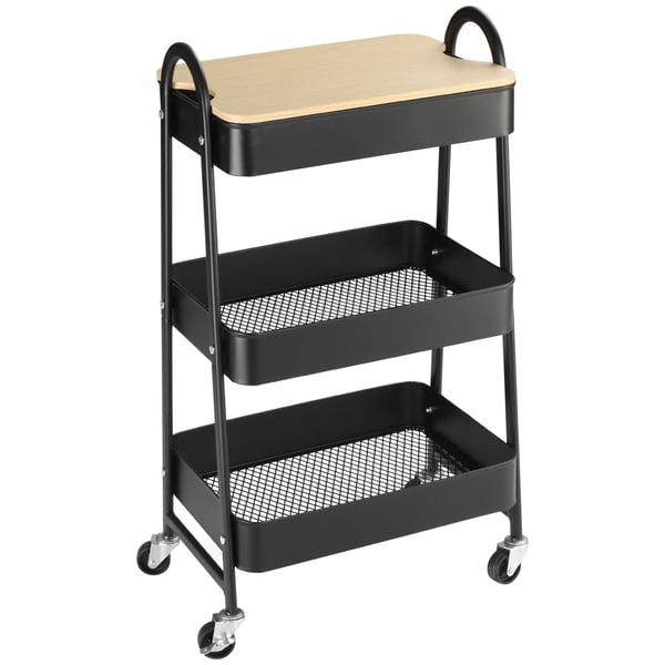 Rullvagn med 3 korgar, metall/plast, svart, 45x31x79,4 cm
