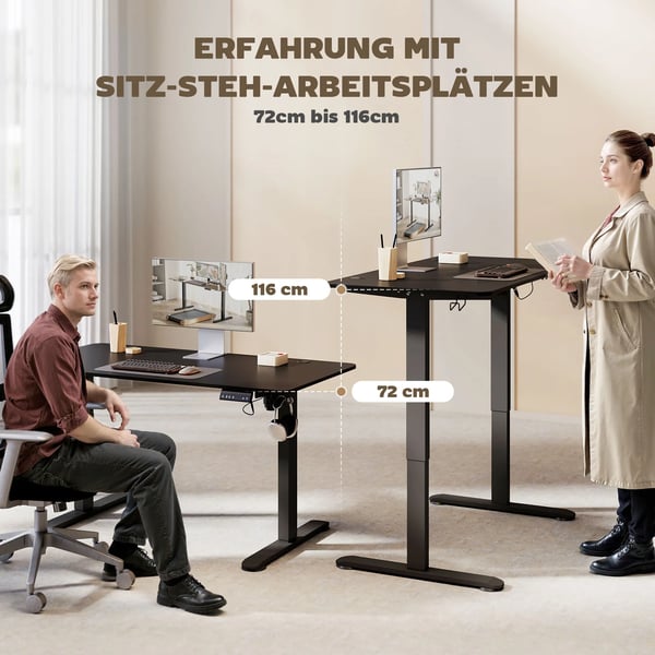 Elektrisk Hæve-/Sænkebord, Højdejusterbar, 72-116 cm, Schwarz, Holzwerkstoff/Legierter Stahl, 149.5 x 44 x 21 cm