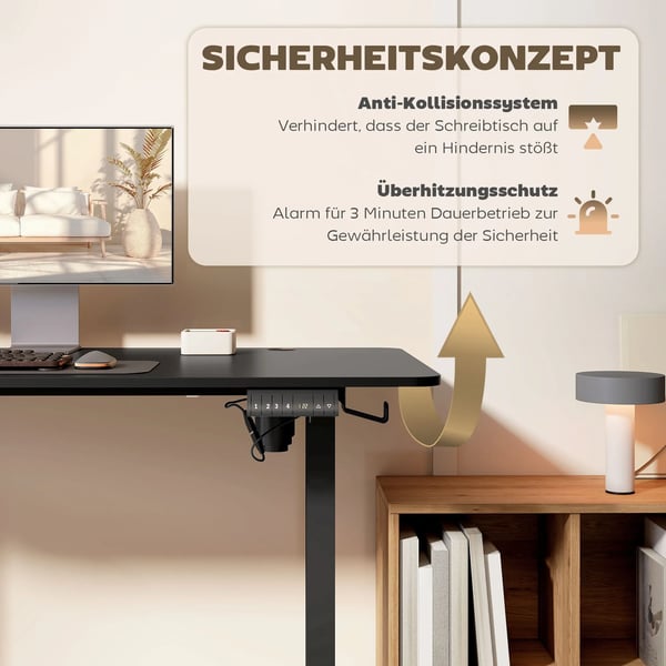Elektrisk Hæve-/Sænkebord, Højdejusterbar, 72-116 cm, Schwarz, Holzwerkstoff/Legierter Stahl, 149.5 x 44 x 21 cm
