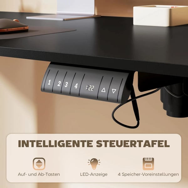 Elektrisk Hæve-/Sænkebord, Højdejusterbar, 72-116 cm, Schwarz, Holzwerkstoff/Legierter Stahl, 149.5 x 44 x 21 cm