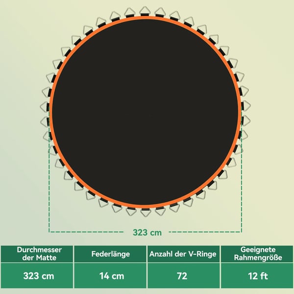 Soozier trampolinspringmåtte, Ø323 cm, orange, 120 kg max belastning, til 3,66 m trampolin inkl. fjederinstallationsværktøj