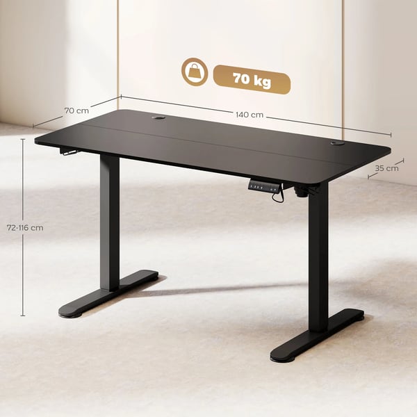 Elektrisk Hæve-/Sænkebord, Højdejusterbar, 72-116 cm, Schwarz, Holzwerkstoff/Legierter Stahl, 149.5 x 44 x 21 cm