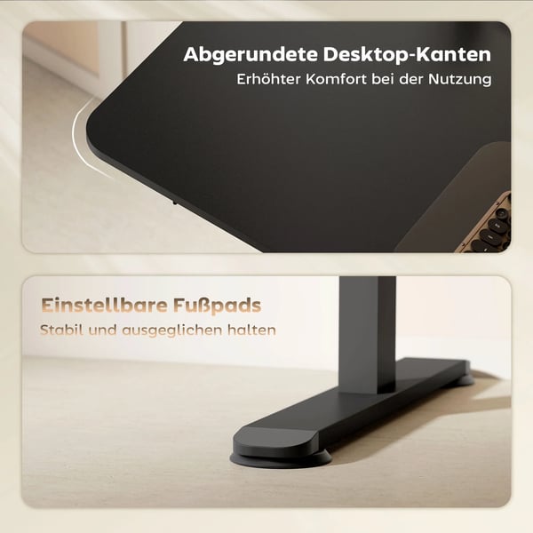Elektrisk Hæve-/Sænkebord, Højdejusterbar, 72-116 cm, Schwarz, Holzwerkstoff/Legierter Stahl, 149.5 x 44 x 21 cm