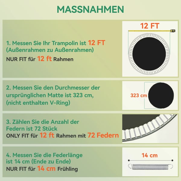 Soozier trampolinspringmåtte, Ø323 cm, orange, 120 kg max belastning, til 3,66 m trampolin inkl. fjederinstallationsværktøj