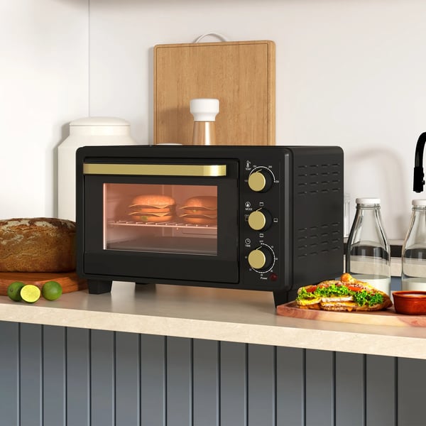 Minuuni 16L, 1400W - Kompakti uuni grillitoiminolla ja ajastimella, musta metalli