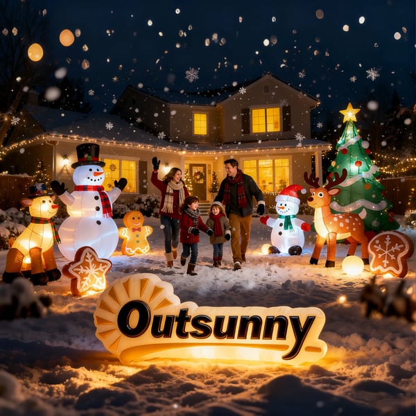 Puhallettava Lumiukkoperhe, 1,8m LED-valaistus, Polyesteri, IP44, Ulkokäyttöön