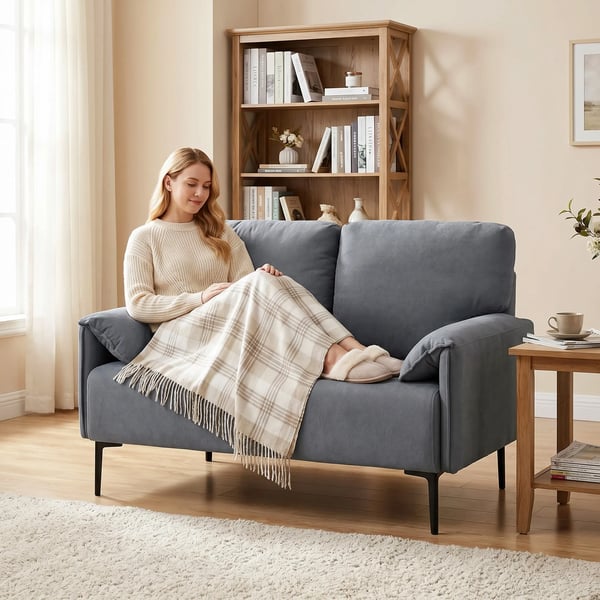 2-sits soffa, sammetsmjuk, grå, metallram, 127 cm bred