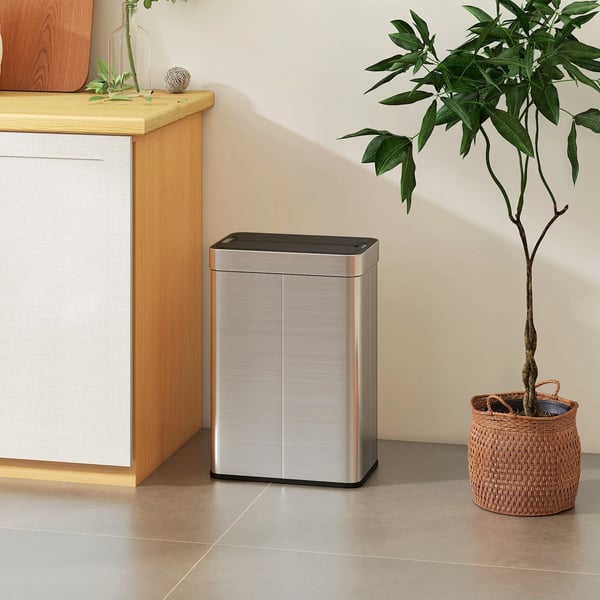 sensor-roskakori 55L, automaattinen perhoskansi, ruostumaton teräs, hopea