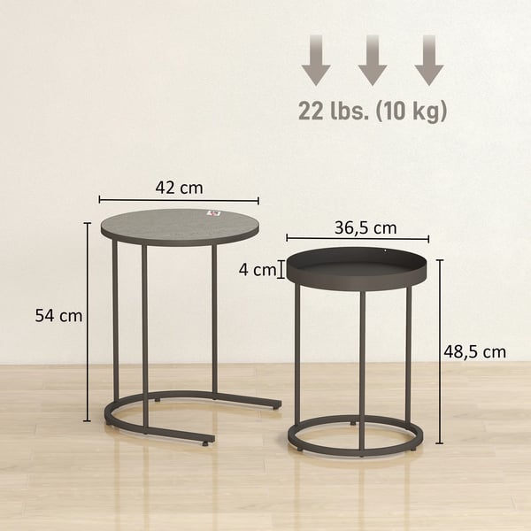 Set med 2 soffbord, stapelbara, brickdesign, metall, grå