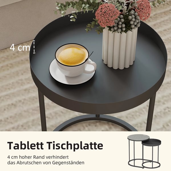 Set med 2 soffbord, stapelbara, brickdesign, metall, grå