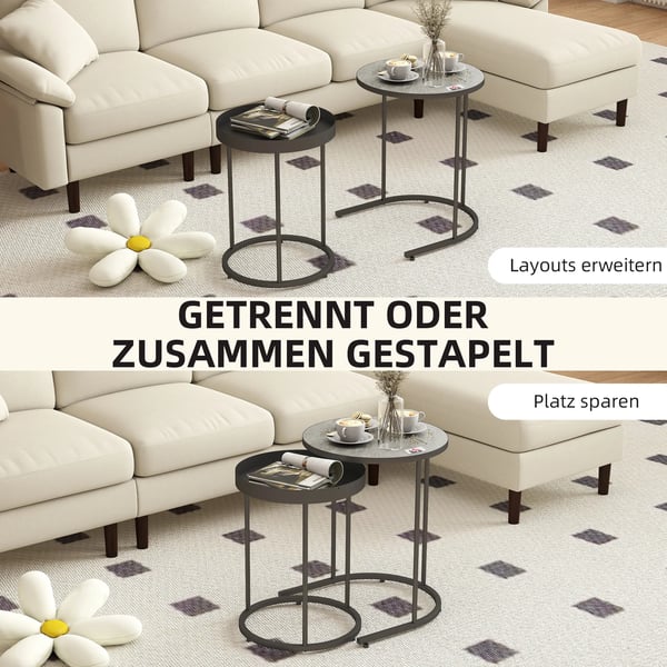 Set med 2 soffbord, stapelbara, brickdesign, metall, grå